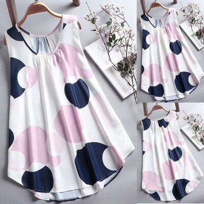 

Nomeni Plus Size Women Big wave Print Casual Sleeveless Vest T-shirt Tops