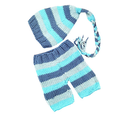 

Blue Elastic Breathable Handmade Crochet Knitted Newborn Baby Photography Outfits Photo Prop