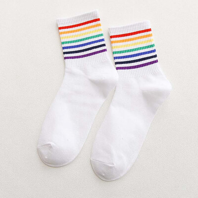 

Fashion Unisex Rainbow Striped Socks Sport Socks Ankle High Socks Casual Hosiery Cotton Socks Skateboard Socks Breathable Socks