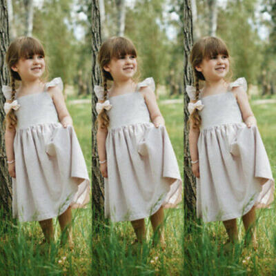 

Summer Toddler Kids Baby Girls Cute Princess Bowknot Striped Dress Outfits