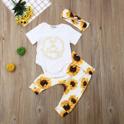 

Newborn Kids Baby Girl Outfits Clothes Tops Romper BodysuitSunflower Pants Sets