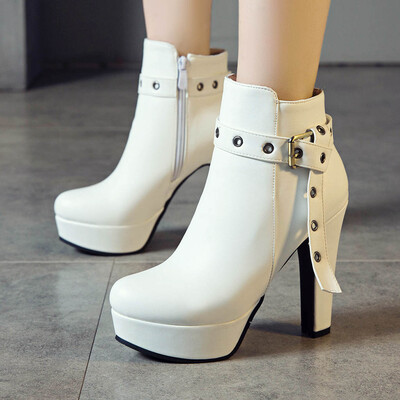 

Rose Fashion Women Waterproof Platform Round Head High Heels Zipper Ankle Boots