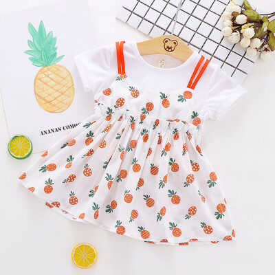 

Infant Baby Girls Short Sleeve Pineapple Print Ruffles Dress Princess Dresses