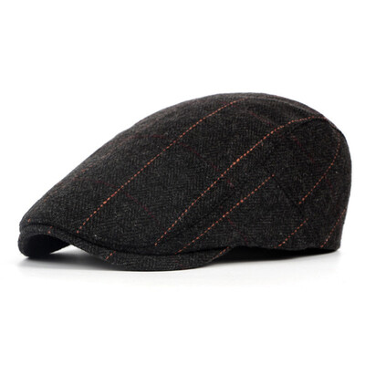 

Men Vintage Striped Berets Hat British Western Style Felt Flat Cabbie Driving Hat