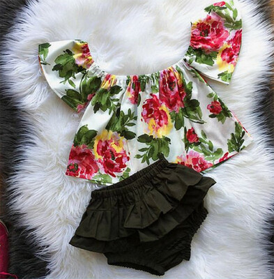 

Baby Girl Off Shoulder Floral Tops Shorts Briefs 2pcs Outfit Clothes Summer