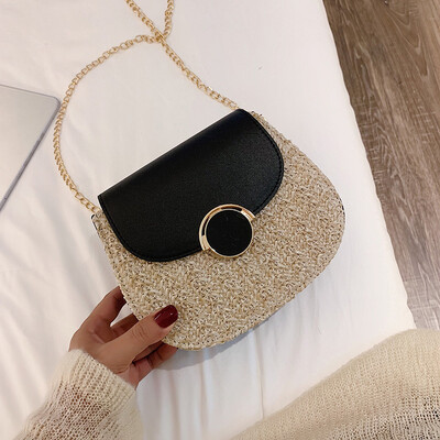 

Fashion casual wild shoulder bag female Sen temperament chain Messenger bag 2019 new simple contrast color woven bag