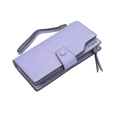 

Womens Long Leather Wallet Elegant Trifold Zipper Buckle Purse