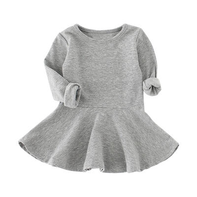 

Cute Children Girls Solid Color Long Sleeve Dress Kid Autumn Casual Clothes