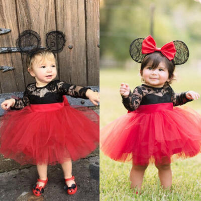 

US XMAS Princess Kids Baby Girls Lace Flower Dress Bow Tulle Tutu Party Dresses