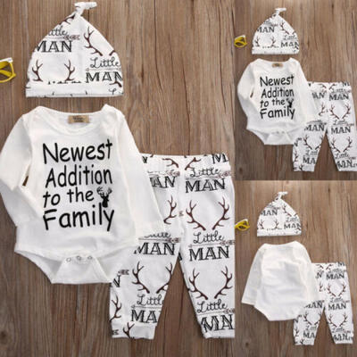 

Cute Infant Boy Xmas Reindeer Long Sleeve Romper Pant Hat Outfit Set Clothes