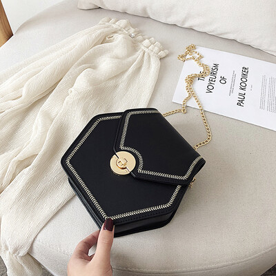 

Simple fashion casual shoulder bag female 2019 new texture Messenger bag wild embroidery thread hexagonal chain bag
