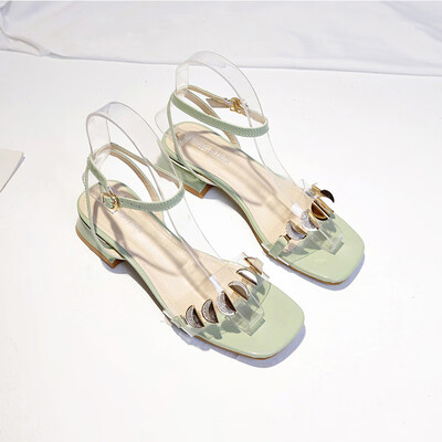 

Sandals Lady Summer Mid-heel Transparent Belt Fairy Wind Evening Shoes with Rough heels