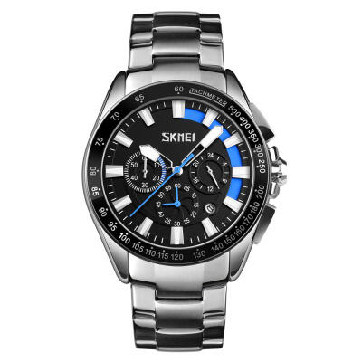 

SKMEI Waterproof Round Dial Quartz Wristwatch Mens Watch With 3 Sub-dials Stainless Steel Band