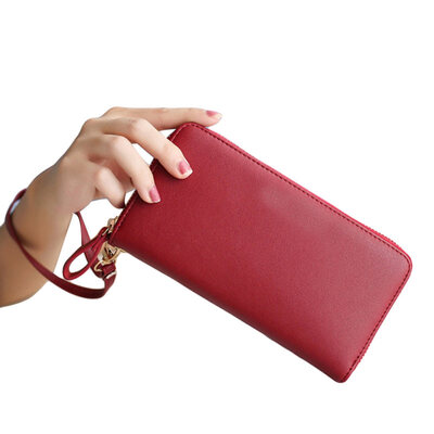 

Lady Multilayer Zipper Faux Leather Cash Card Holder Long Wristband Wallet Purse