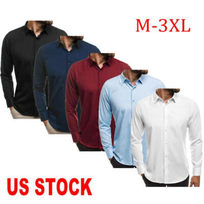 

US Men Casual Formal Business Dress Shirt Wedding Long Sleeve Slim Fit Top -3XL