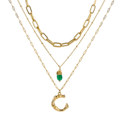 

Tiny Green Stone Gold Color Initial Necklace Letter Necklace Statemant Necklaces Personalized Pendant For Women Girls Best Gift