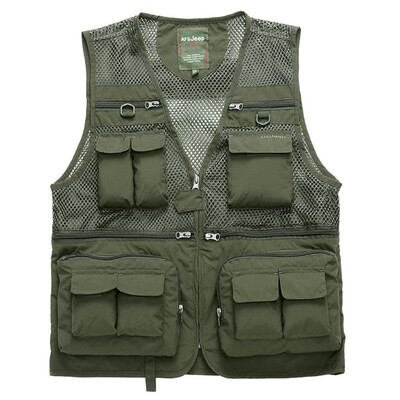 

Men Vest Jacket Outdoor Fishing Solid Color Multi-Pocket Zipper Casual Waistcoat