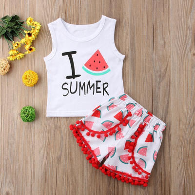 

Toddler Kid Baby Girl Vest Top T-shirtWatermelon Short Pants Outfit Set Clothes