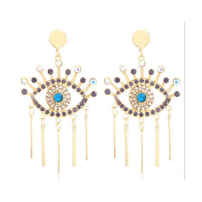 

Alloy Ear Studs Dangle Earrings with Rhinestone Eye Colorful Golden 96x52mm