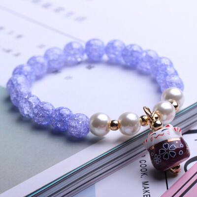 

Lovely Ceramic Charm Lucky Fortune Money Cat Bracelet Beaded Bangle Handmade