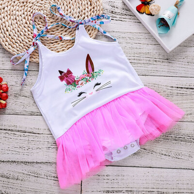 

Toddler Baby Girls Sleeveless Vest Easter Day Rabbit Print Jumpsuit Romper Dress