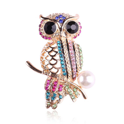 

1Pc Multi Colors Crystal Rhinestones Cute Owl Brooches for Women