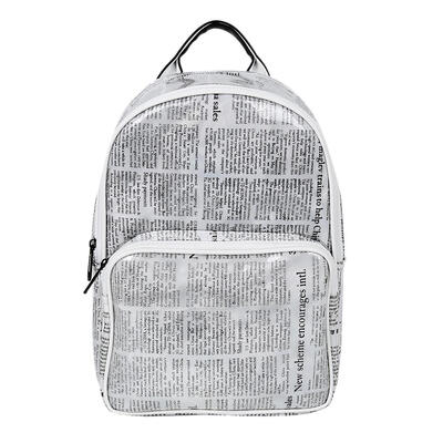 

Unisex Newspaper Print Canvas PVC Backpack Travel Casual Student Schoolbags