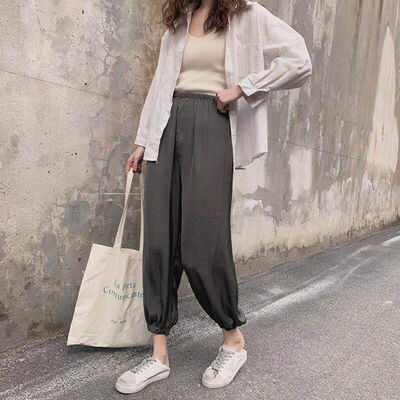 

Loose Casual Solid Color Women Ankle-length Pants Fashion Trend Mid Waist Thin Harem Pants Bloomers