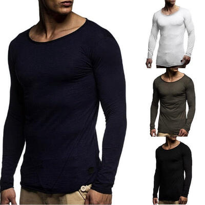 

Hot Mens Slim Fit O Neck Long Sleeve Muscle Tee T-shirt Tops Simple Blouse