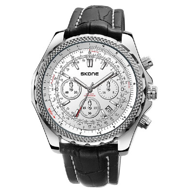 

SKONE 9500EG Watch Men Brand Quartz PU Strap Daily Waterproof Round Dial Wrist Fashion Business Watch Relogio Masculino