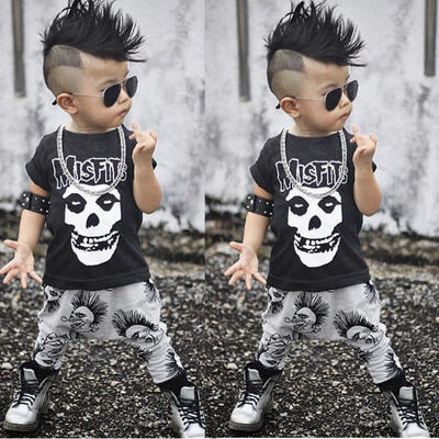 

2pcs Party Toddler Kids Baby Boys Girls Short Sleeve T-shirt TopsLong Pant Skull Outfits Clothing Sets