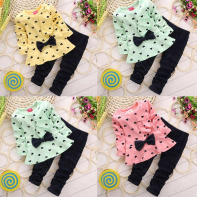 

UK Kids Baby Girl Heart-shaped 2PCS Clothes Outfits Tops SweaterPants 2-5 Years