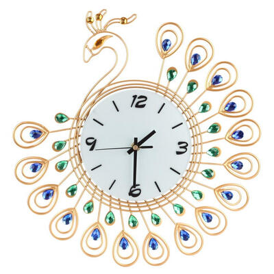 

Luxury Diamond Peacock Large Wall Clocks Metal Living Room Wall Decor