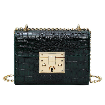 

Alligator Small Square Bag Women Crocodile Leather Crossbody Bags Retro Chain Handbag Lock Messenger Shoulder Bag T3G