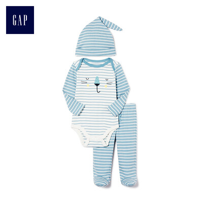 

GAP flagship store newborn small animal pattern long-sleeved jumpsuit three-piece 375347 stream blue 6-12M
