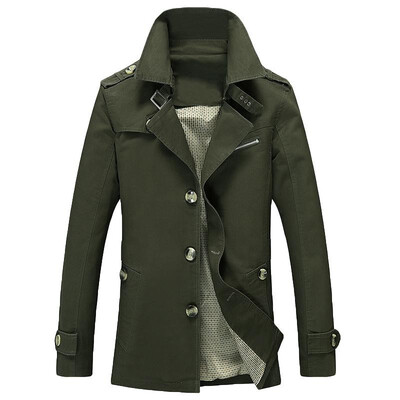 

Fashion Men Trench Coats Autumn Windbreaker Single Breasted Buttons Front Vintage Jacket Casual Tops Outwear