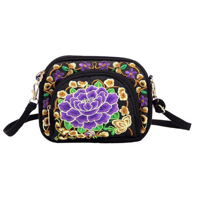 

Women Ethnic Flower Embroidery Mini Canvas Crossbody Shoulder Bag Phone Holder