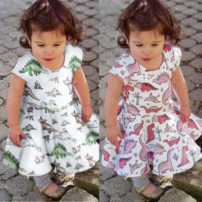 

Toddler Infant Baby Girl Dinosaur Clothes Short Sleeve Short Dress Tutu Sundress