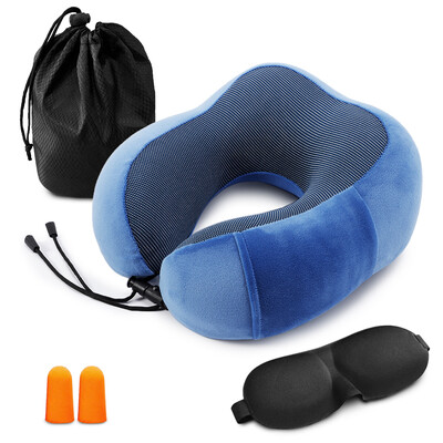 

Travel Pillow Memory Foam Neck Pillow Neck Head Support Pillow with Waterproof Travel Bag Eye Mask&Ear Plugs for Airplane Cars