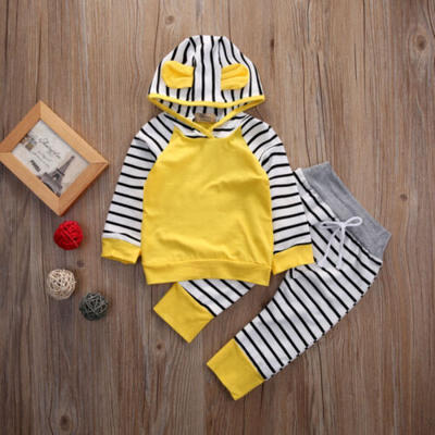 

2pcs Newborn Infant Baby Kid Boy Girls Clothes Hooded T-shirt TopsPants Outfits