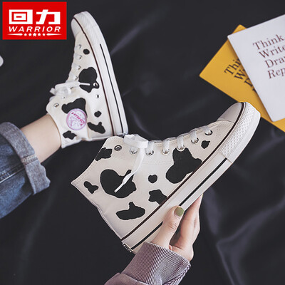 

Hand-painted shoes burst into cow canvas shoes womens high-end 2019 new Korean version of autumn white shoes women