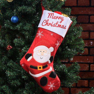 

Christmas Stockings Pendant Cloth Ornaments Christmas Santa Claus Candy Gift Bag Xmas Tree Hanging Decor