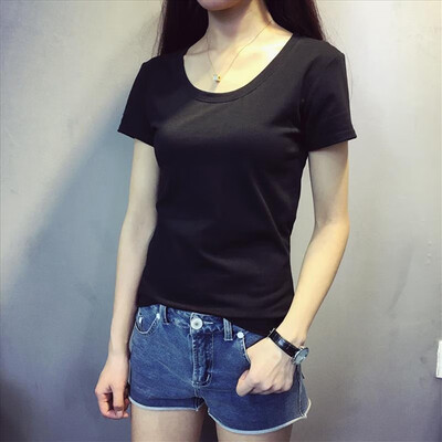 

Solid Color Short-sleeved Womens T-shirt Summer Ladies Slim O-neck Short-sleeved T-shirt
