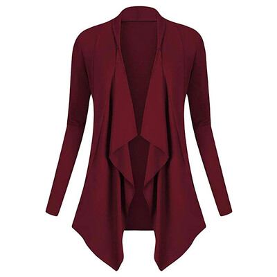 

Toponeto Women Solid Drape Front Open Irregular Casual Cardigan Thin Coat Tops Outcoats