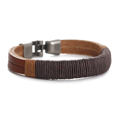 

Surfer Mens Vintage Hemp Wrap Leather Wristband Bracelet Cuff Black Brown