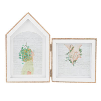 

Wooden Photo Frame 2 Opening Hinged Double-sided House Shape Picture Frames