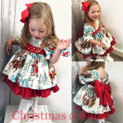 

USA Christmas Toddler Kids Baby Girl Xmas Flared Party Santa Swing Dress Clothes