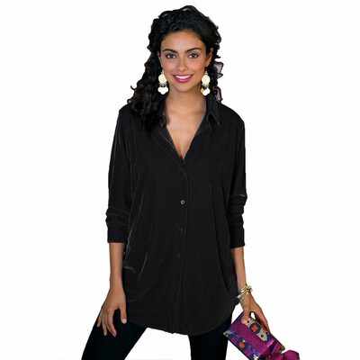 

Velvet Shirt Womens Lapel Long Sleeve Loose Shirt