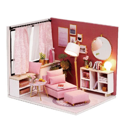 

DIY Miniature Dollhouse Kit Realistic Mini 3D Pink Wooden House Room Toy with Furniture LED Lights Christmas Childrens Day Birthd