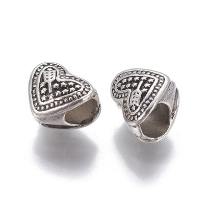 

Alloy European Beads Large Hole Beads Heart Antique Silver 9x105x8mm Hole 5mm